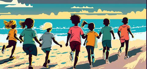 adhd, bambini che corrono in spiaggia